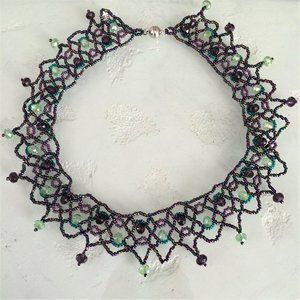 Czech Glass Bead 20" CARMEN Necklace PEACOCK COLOR
